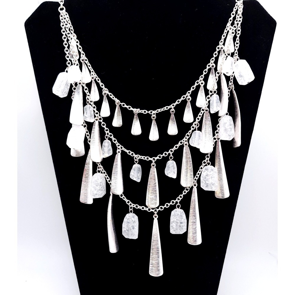 Premier Designs Multi‎ Strand Necklace Silver White Sea Glass 28in